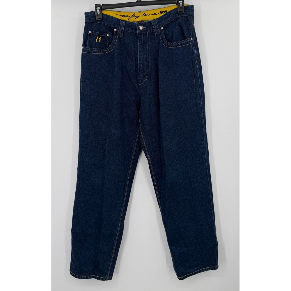 Ryley Sense 1999 Mens Baggy‎ Embroidered Skull Denim Jeans Indigo Blue 34x34
